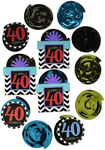 Must-have Chevron i Stripes 40. rođendanska zabava viseći vrtložni stropni ukras, paket od 12, multi, 9,5 x 1,5 folije