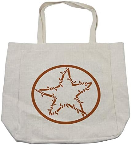 Ambesonne Texas Star torba za kupovinu, zvijezda u stilu bodljikave žice u krugu zapadnjački tematski jednobojni motiv Borders, ekološka torba za višekratnu upotrebu za namirnice plaža i još mnogo toga, 15,5 X 14,5, krema