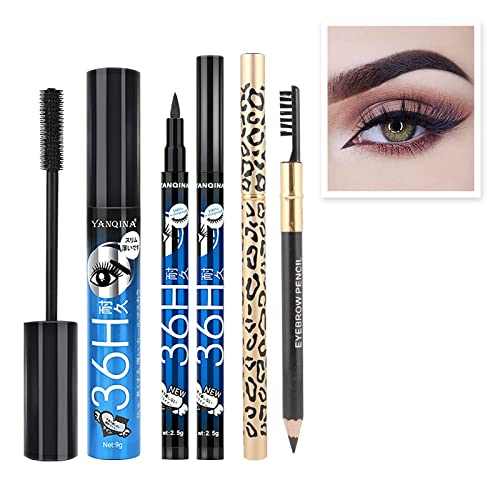 Komplet šminke za oči s olovkom za obrve, olovkom za oči i maskarom, crni mat završni vodootporni