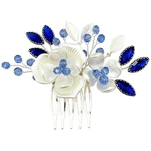 PRETTYLIFE Flower Crystal češalj za kosu Bridal Silver Vine list plavi Rhinestone Party Prom vjenčanje