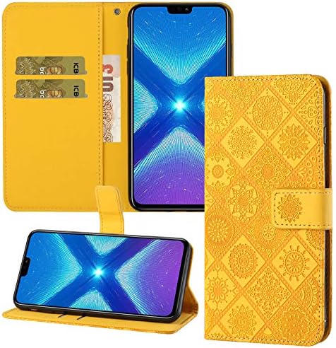 Xyx torbica za novčanik za Samsung A21, reljefni Vintage Flower PU Leather Folio Flip Phone Case Cover za Galaxy A21, žuta