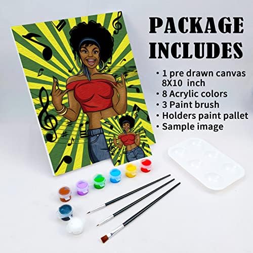 Nuberlic Canvas Slikarski komplet Pretckovotne platnene za slikanje za odrasle SIP i boju Party Supplies Hip Pop Afrika Amerika Djevojka Art Art Stit (8x10