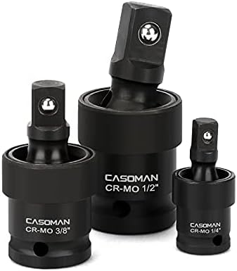 CASOMAN 10 stav 3/8 Drive Deep Standard Universal Impact Socket Set, 6 tačka, CR-MO, Metrički,10-19mm & 3-Piece Impact Universal joint Set - 1/4, 3/8 i 1/2 pogon
