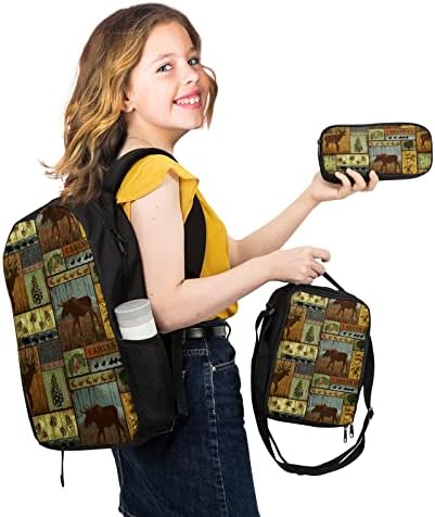 Nerxy Lovački školski ruksak za jelene 3 Kom/Set za putovanje pješačenje lagana kabina torba za knjige sa Termoizolovanom posudom za hranu mekana olovka