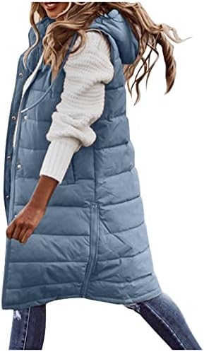 HAHII Ženski dugi prsluk premaza dugačak dugačak s kapuljačom vanjski prsluk niz žensku jaknu prekrivena kaput bez rukava zima