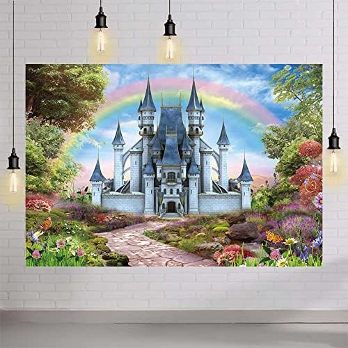MEHOFOND 7X5FT bajka princeza Castle fotografija pozadina plavo nebo bijeli oblak Rainbow pozadina
