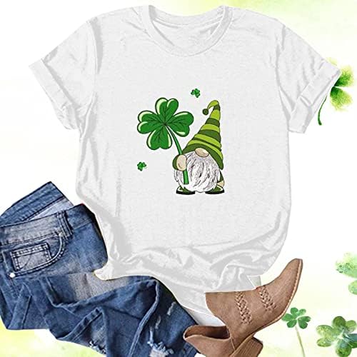 St Patrick Dan majice za žene irski Shamrock Gnome Print plaži Tees kratki rukav okrugli vrat labave