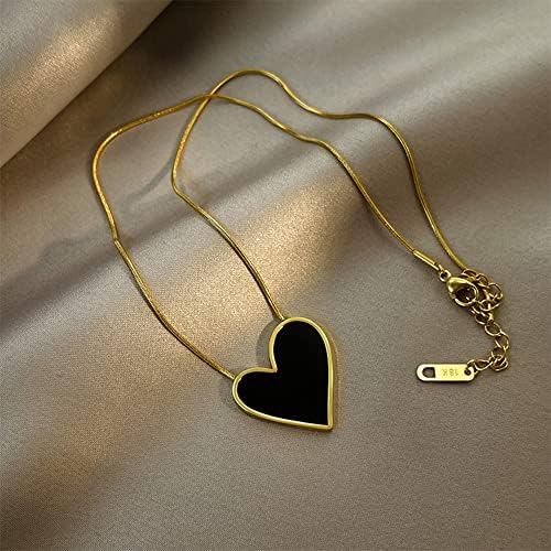 Ladywowu Crna ogrlica od srca, modni pozlaćeni privjesak od srca za žene, trendi asimetrična ogrlica od