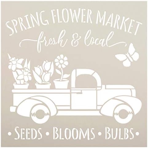 Šablon za prolećnu pijacu cveća sa vintage kamionom by StudioR12 / DIY Floral Farmhouse Home Decor