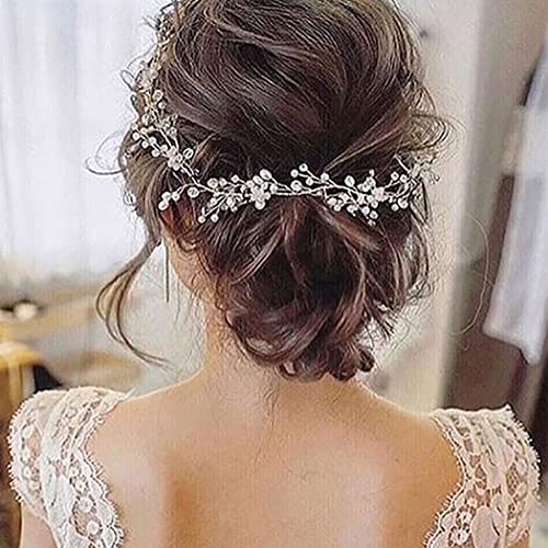EASEDAILY Crystal Bride Wedding Hair Vine Silver Rhinestone Headpiece Pearl Bridal Hair Accessories hair