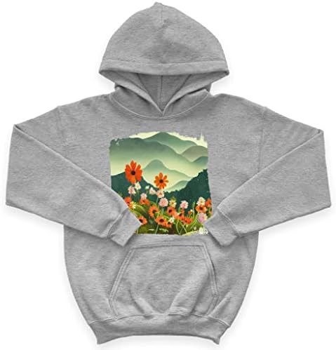 Cvjetni pejzažni dječji spužva Fleece Hoodie - Hoodie planine - Art Print Hoodie za djecu