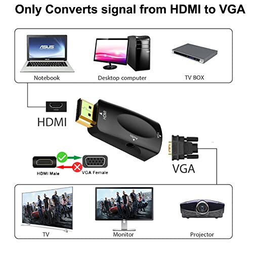 HDMI do VGA 5-pakovanje, računalni adapter za VGA monitor, muški HDMI za VGA ženski adapter 1080p video za