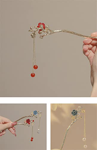Metalni stil Retro Ressel ukosnica, cvijet šljive Ressel štapići za kosu ručno rađeni Dodaci za kosu za Hanfu Cheongsam-Red