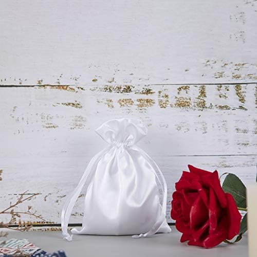 AKLVBL 50 pakovanje 5x7 bijele satenske torbe male poklon torbe, torbe za nakit, torbica za vezice, torbe za vjenčanje, torbe za Baby Shower, torbe za zabavu,satenske poklon torbe
