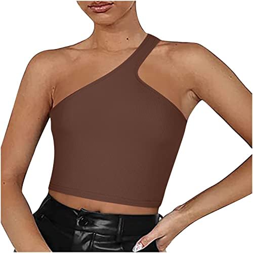 MRGIINRI ženski vrhovi 2023 ljetni modni Crop Tank s jednim ramenom Top Dressy Casual pletene rebraste