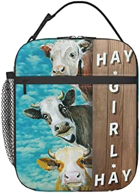JASMODER Hay Girl Hay Funny Cow torba za ručak izolovana vodootporna torba za višekratnu upotrebu kutija za ručak