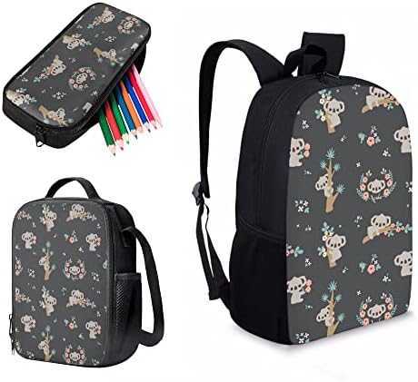 Ruksak za tinejdžere Bulopur Cartoon Koala & amp; Set torbi za ručak, Flower Floral Pink Bookbag