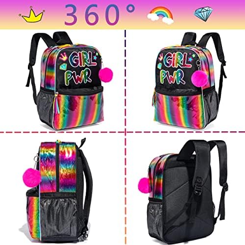 HTgroce 3kom Crni ruksak za djevojčice 8-10 godina tinejdžerke Cool Djevojke Školska torba