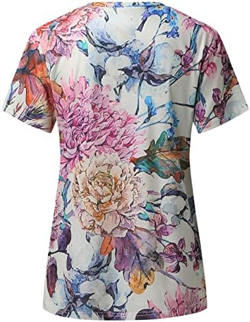 Vrhovi za žene casual elegantna 2023 Ženski okrugli vrat kratki rukav Ležerne prilike cvjetne šljokice za bluze za žene Pack