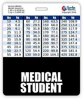 Student medicine Badge Buddy horizontalna W / Visina & težina konverzija grafikoni