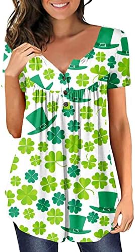 Žene V Vrat St Patricks Dan Shirt Kratki Rukav Irski Shamrock Grafički Tees Funny Lucky Tshirts Cvjetni Ruffle Bluza