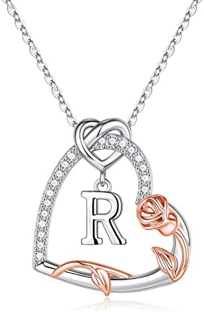 Rose Heart inicijalne ogrlice pokloni za žene Teen Djevojke, Love Heart inicijalno pismo privjesak ogrlica Nakit