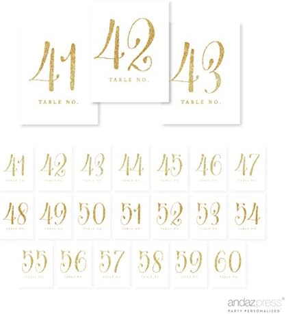 ANDAZ Pritisnite brojeve tablice 41-60 na perforiranom papiru, zlato Glitter Print, 4,25 x 5,5-inčni CardStock