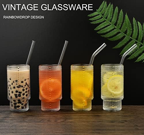 Alink Vintage Set staklenog posuđa, 4 kom staromodne romantične čaše za piće sa staklenim Slamkama, ledene