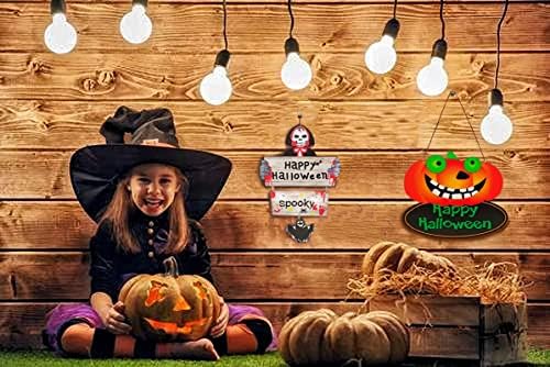 Qyeaber Halloween Corr 2 komada Drvena ulazna vrata Dobrodošli Viseći znak DIY DRVENI ZIDNI ZIDNI ZIDNIK ZA ZI ZIDNIH ZILJA ZA HALLOREEN Unutarnji poklopac za zabavu na otvorenom