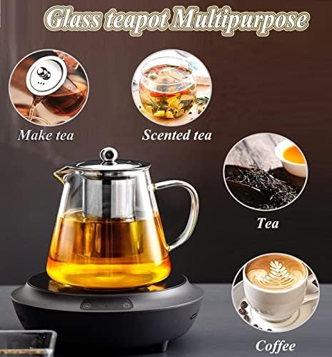 Stakleni čamnik sa uklonjivim infusicom od nehrđajućeg čelika, borosilikatni čaša čaja sa cjedilom, za cvjetanje čaja i labavog lišća čaja, mikrovalna pećnica i štednjak sef