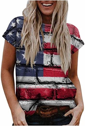 Tinejdžerske djevojke vrhovi dan nezavisnosti zvijezda grafički vrhovi majice kratki rukav Crewneck