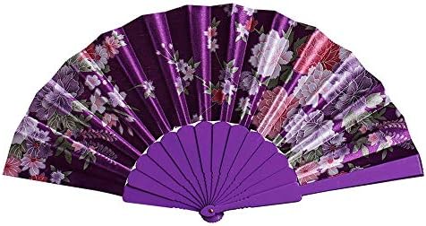 IcoDod vintage kineski stil preklop ventilator vjenčani party ravna krpa čipka ventilatora svilena preklopa ruka ventilator za cvijeće performanse dekorativni retro plesni ventilator ljubičasti