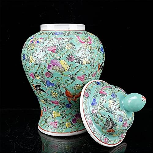 Aadecor keramičke staklenke, čaj teglica, kinijski čajevi za skladištenje, đumbir Jars hram jar ukrasni jars đumbir jar vaza sa poklopcem keramičkim jar porculanskim vazom zelenim cvjetnim