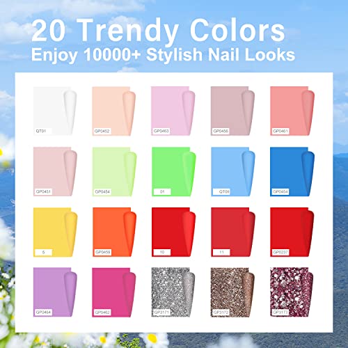 Nkooe Set akrilnog praha u 20 boja-svestrani živopisni profesionalni polimerni komplet za nokte za