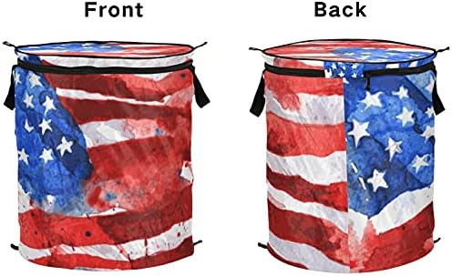 Američka zastava akvarel Iskačuća korpa za veš sa poklopcem sklopiva korpa za odlaganje sklopiva torba
