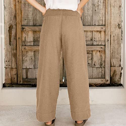 Elegantne lanene pantalone za žene ljetne pantalone sa širokim nogama labave prozračne Palazzo pantalone sa udobnim džepovima Yoga Boho pantalone