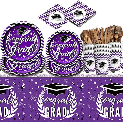 Čestitamo Grad Tabela cover Purple-108x54 Inch, pakovanje od 3 / Čestitam Set za diplomsku zabavu / plastični