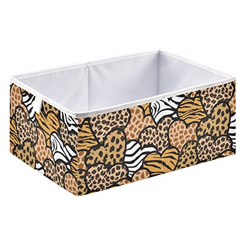 Leopard Hearts Print Cube Storage Bin sklopive kante za odlaganje vodootporna korpa za igračke
