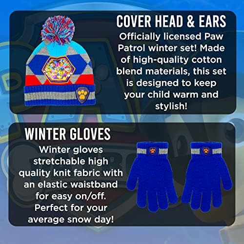Zimski šeširi Paw Patrol Kids i rukavice za snijeg za malu djecu, 2 kom. Set, meke rukavice sa kapicom od pompona i toplim navlakama za uši,