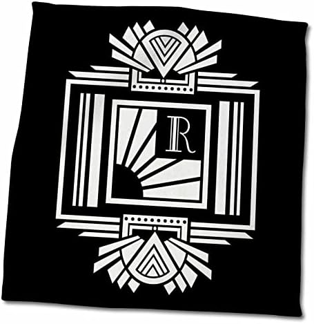 3Droza Art Deco monogramsko pismo R- Bijelo na crnoj pozadini - ručnici