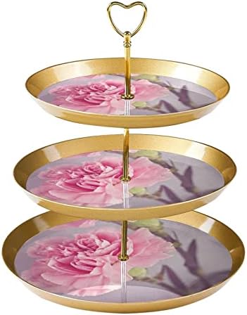 Cupcake prikaz desertna toranj, plastična 3 resied pecivo Zlatni štand, karanfil Boosm Bloom Pink Cvjetni desertni kula liječe prikaz stabla nosača