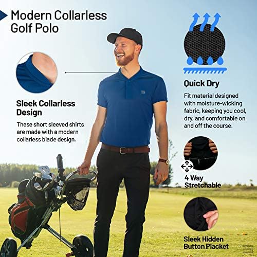 Tri šezdeset šest brzih sušnih košulja za Golf bez ovratnika za muškarce - kratki rukav Casual Polo, rastezljiva