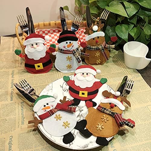 Aboofan Božić srebrni držači 6pcs Santa snjegović Elf Tabela storage Bag Covers pribor za jelo noževi