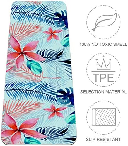 Siebzeh Tropical Green Leaves Pink Flowers Premium Thick Yoga Mat Eco Friendly Rubber Health