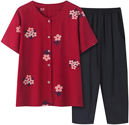 2 komadna odjeća za žene plus veličine ljetne casual labave starije žene odjeća setovi kratkih rukava za majicu i hlače