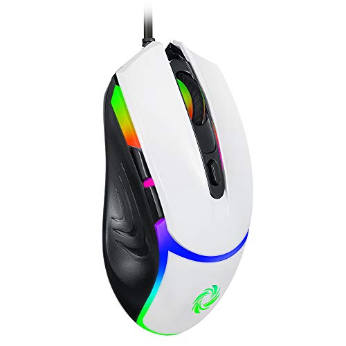 CoolerPlus Q7 igranje mišem sa RGB pozadinskim bojama, 3200 dpi podesiv sa visokom preciznošću, udobnim prianjanjem, programibilnim Marco tipkama softverom za PC i laptop, bijelu boju