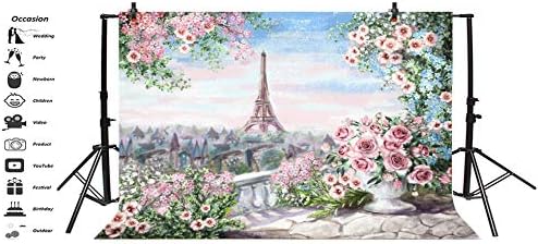 Laeacco Romantic pariški gradski pejzaž ulje na platnu pozadina 10x8ft vinil Beautifil Pink Rose Flowers buket balkon prema Eiffelov toranj pozadina orijentir vjenčanje svadbeni tuš Baner pozadina