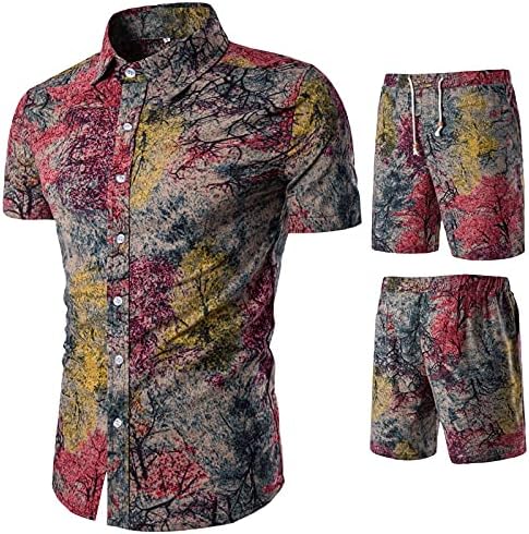 Narhbrg Swim trunks 2 komada postavljene odjeće za muškarce cvjetno trenerke casual gumb niz havajska majica