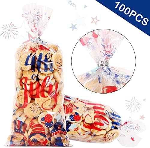 100kom Patriotski dekoracije 4. jula Party celofan poslastica torbe, Red Blue Stars Plastic goodie torbe Candy