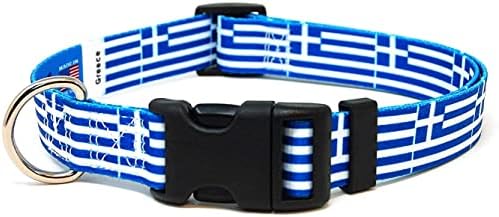 Grčka ovratnik za pse | Grčka zastava | Martingale klizanje | Napravljeno u NJ, SAD | za srednje pse | Širok 3/4 inča